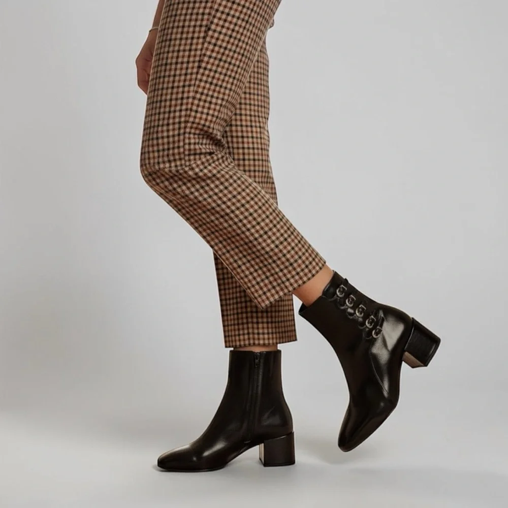 Sézane Leonie Mid Boots in Patent Black FR 38 / US 7